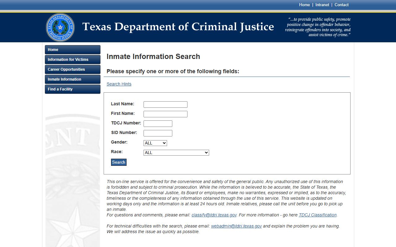 Foard County inmate records TDCJ inmate search form